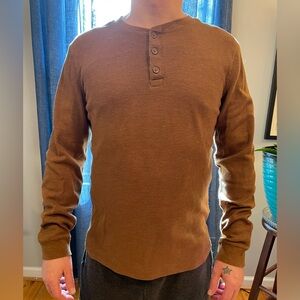 George Men's Long Sleeve Brown Henley Shirt